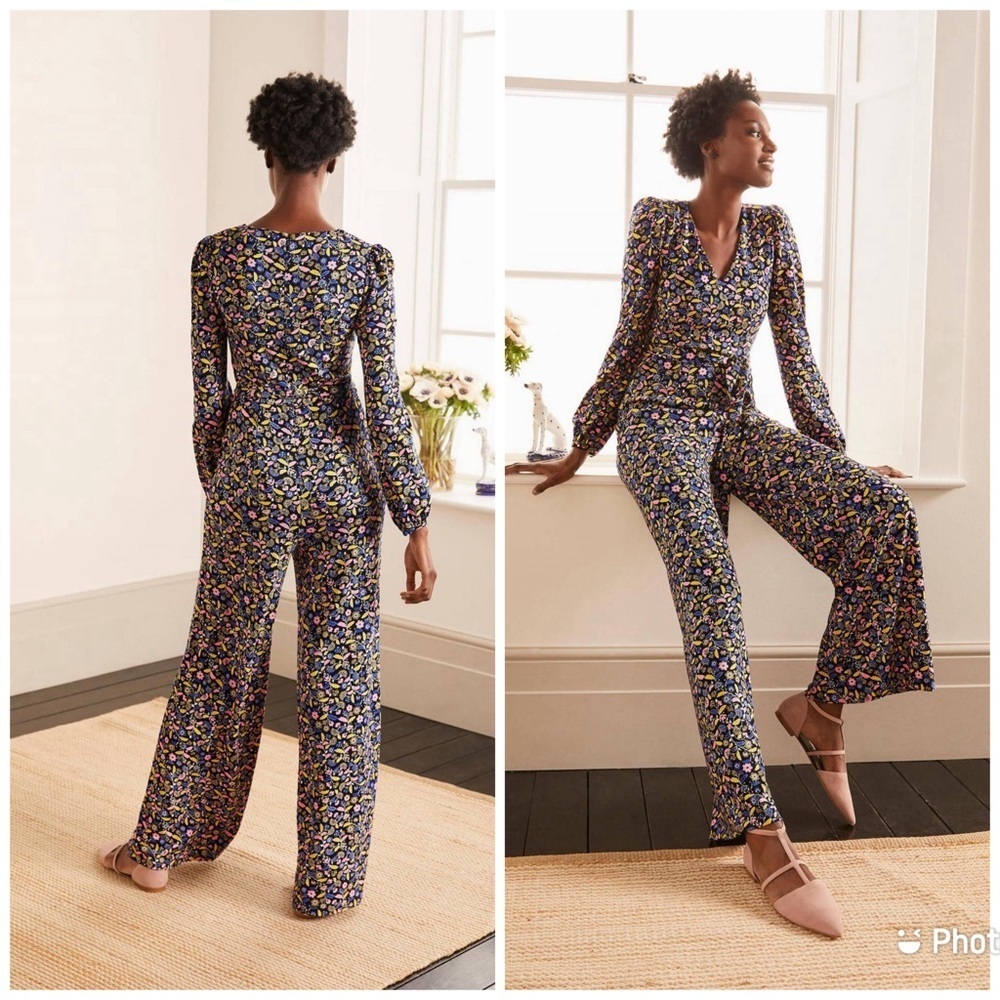 Boden Alexandra Ponte Floral Jumpsuit Long Sleeve J0872 Sz 4 Petite